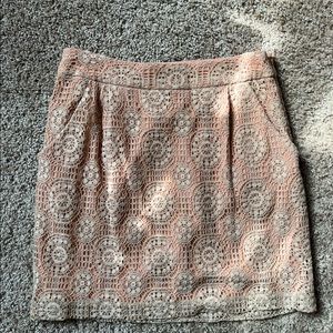 Pink lace pencil skirt